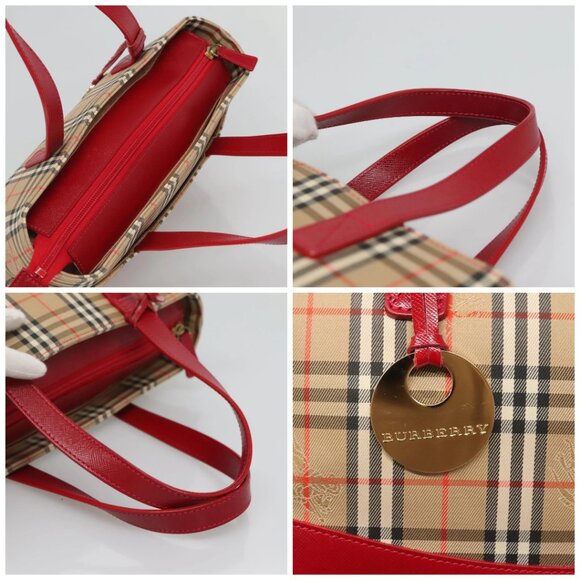 BURBERRY Nova Check Hand Bag Canvas Beige Gold Auth 120804 - Picture 16 of 16